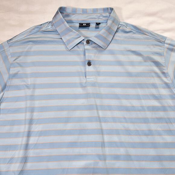 Footjoy FJ Polo Shirt Size 2XL Blue Orange Tonal Stripe Lisle Golf Dad Preppy - Picture 2 of 12
